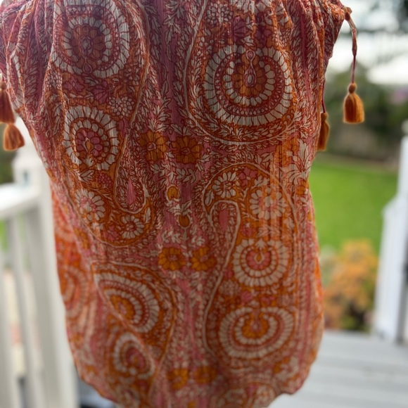 Anthropologie Ruffled Orange Red Sleeveless Blouse - Picture 5 of 8